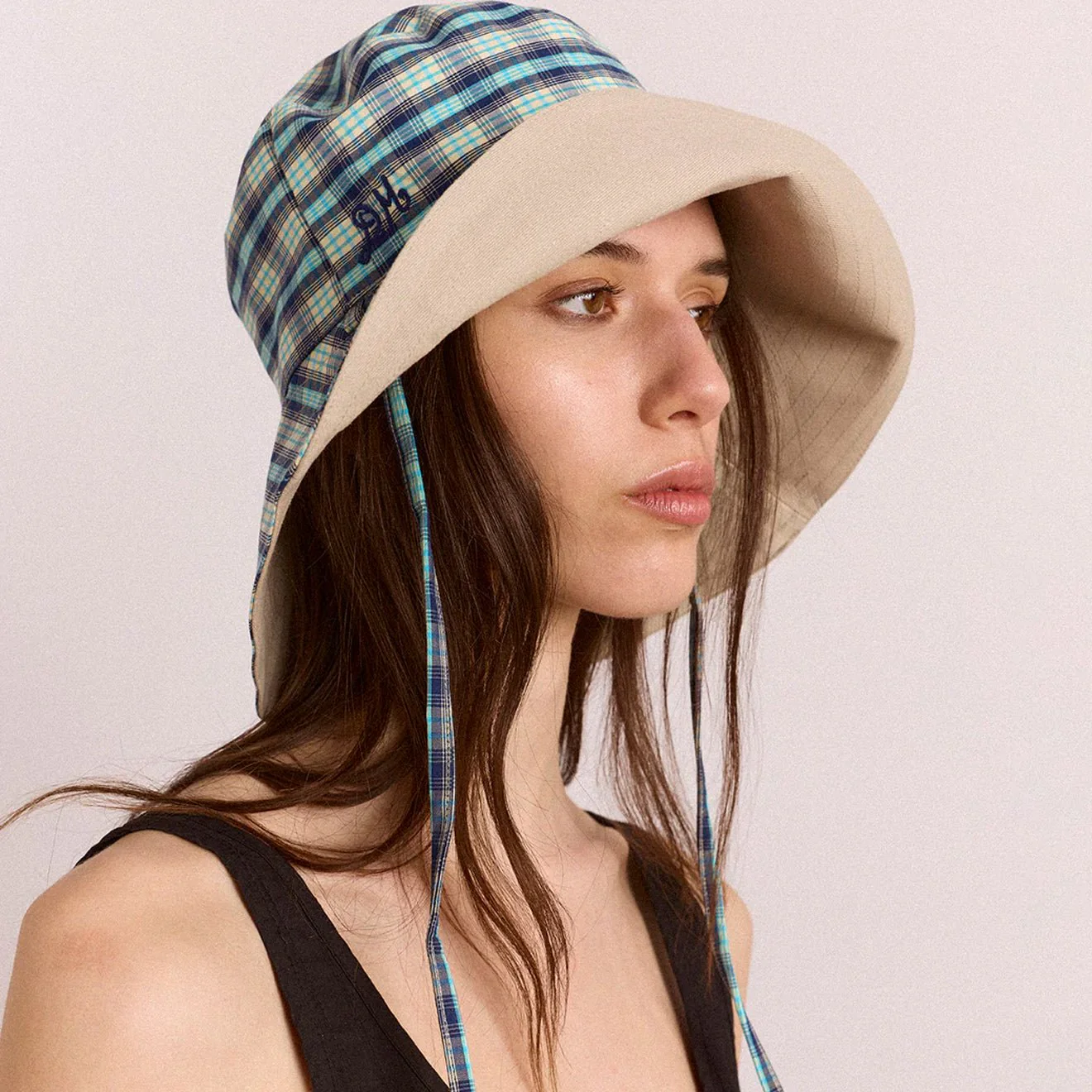 Damson Madder Reversible Sun Hat Tomboy Check & Stone - Image 3