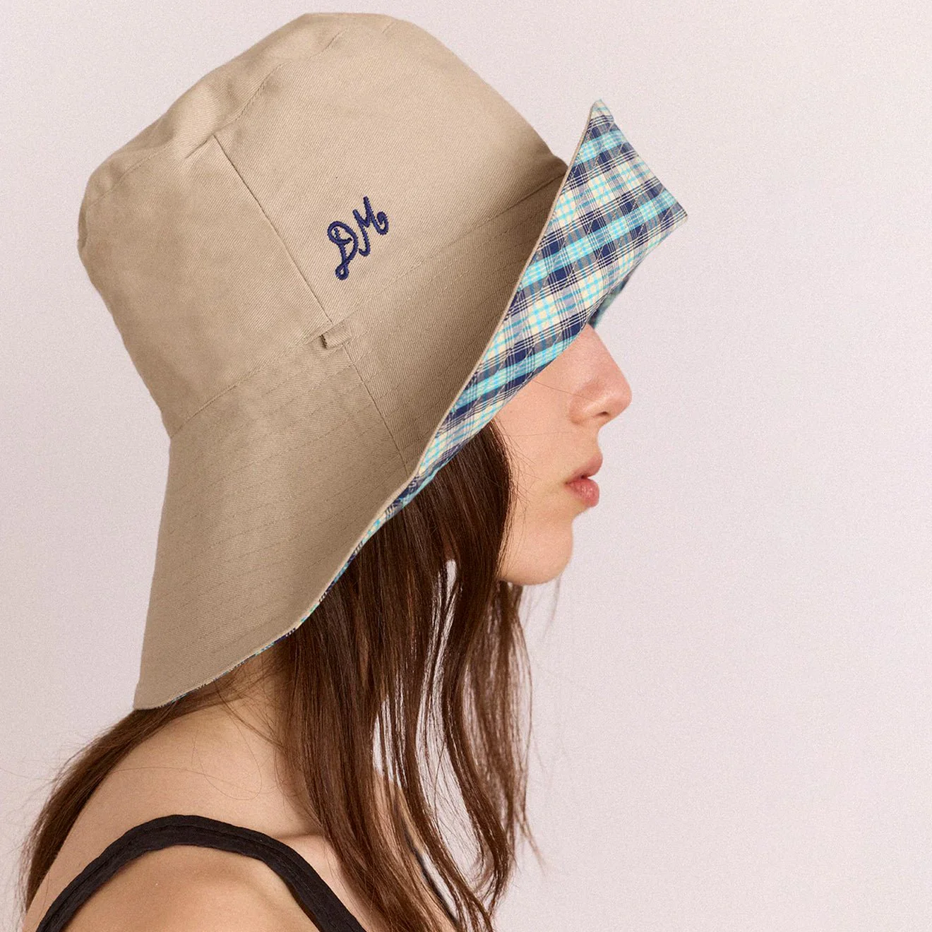 Damson Madder Reversible Sun Hat Tomboy Check & Stone - Image 4