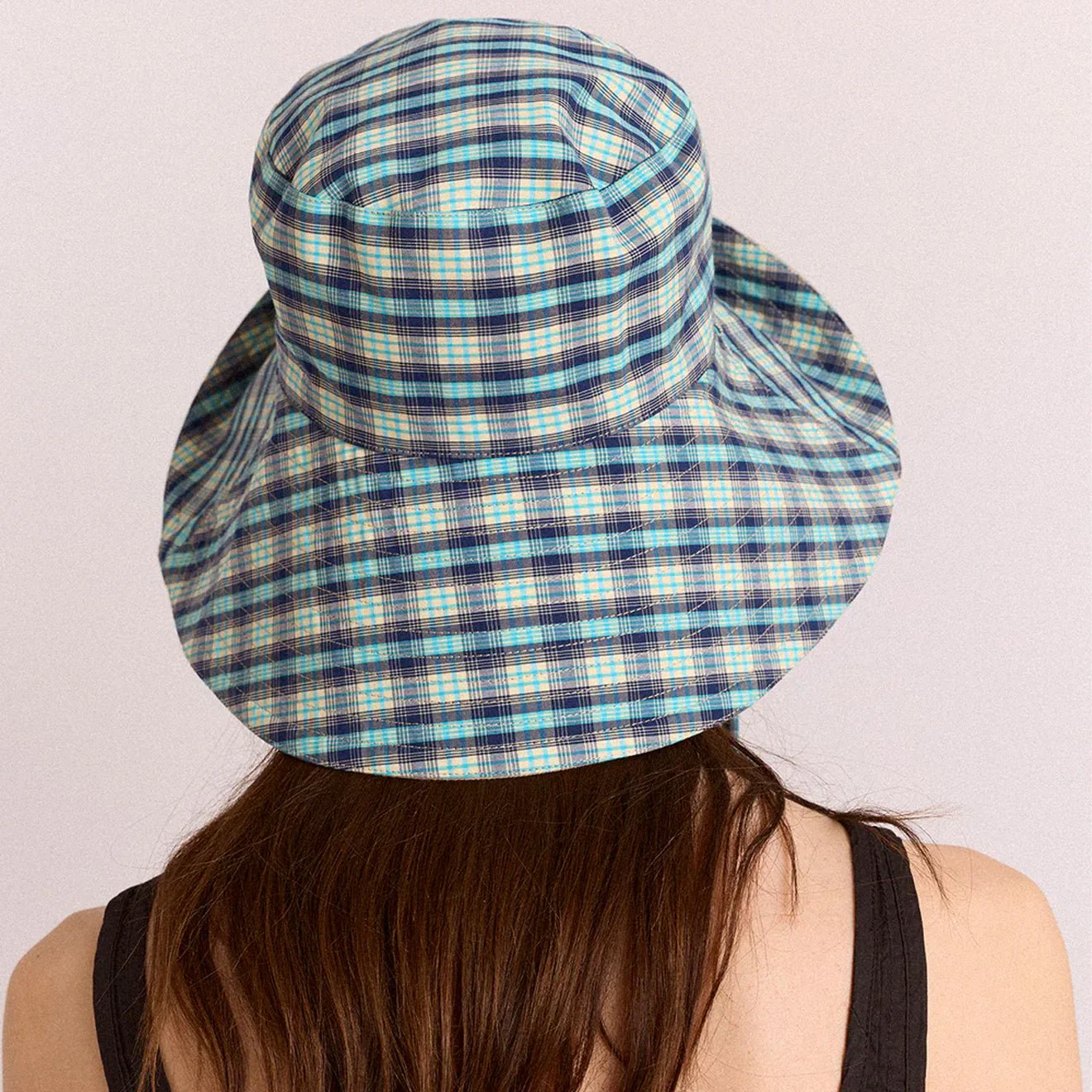 Damson Madder Reversible Sun Hat Tomboy Check & Stone - Image 6