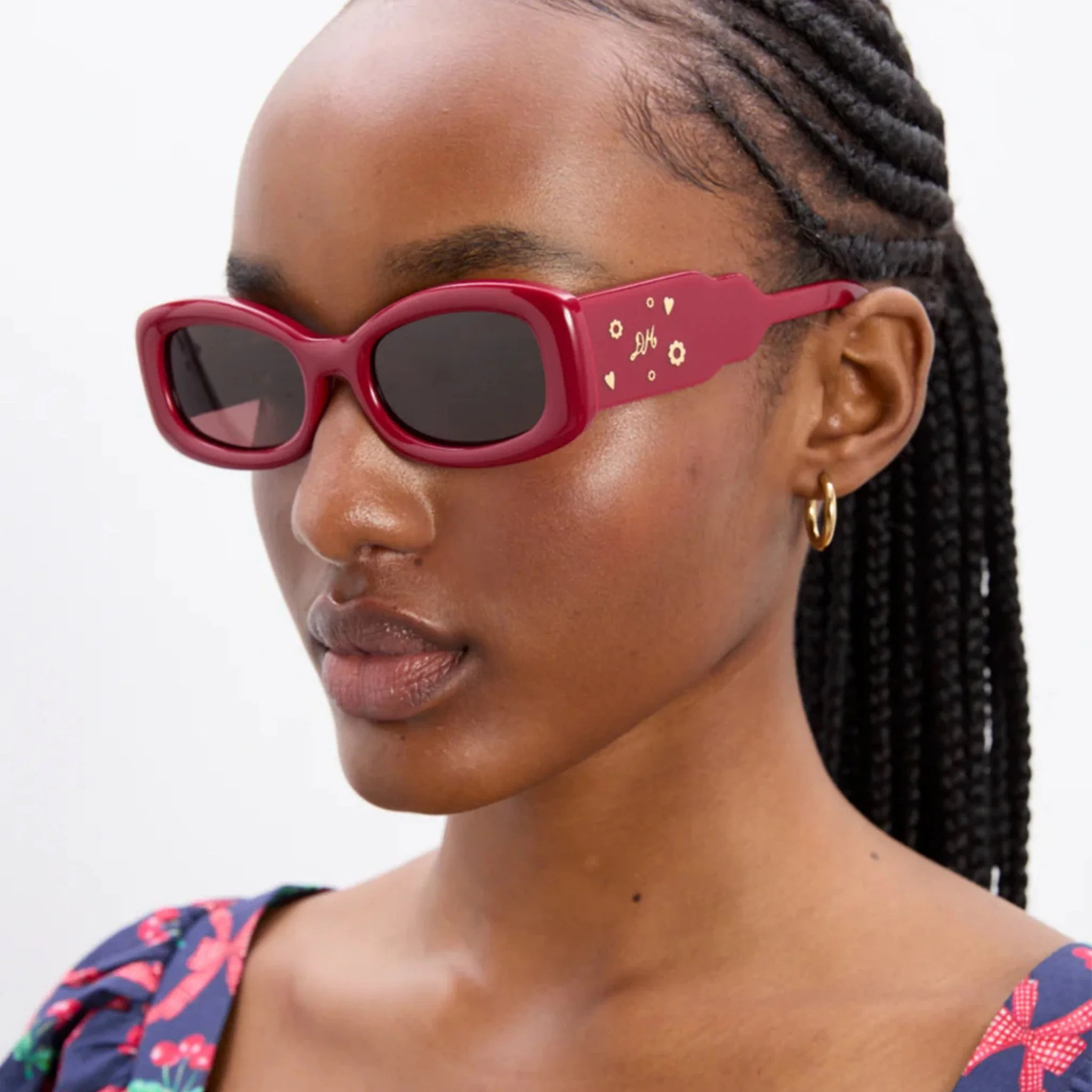 Damson Madder Rounded Square Sunglasses With Charm Detail Red - Image 3