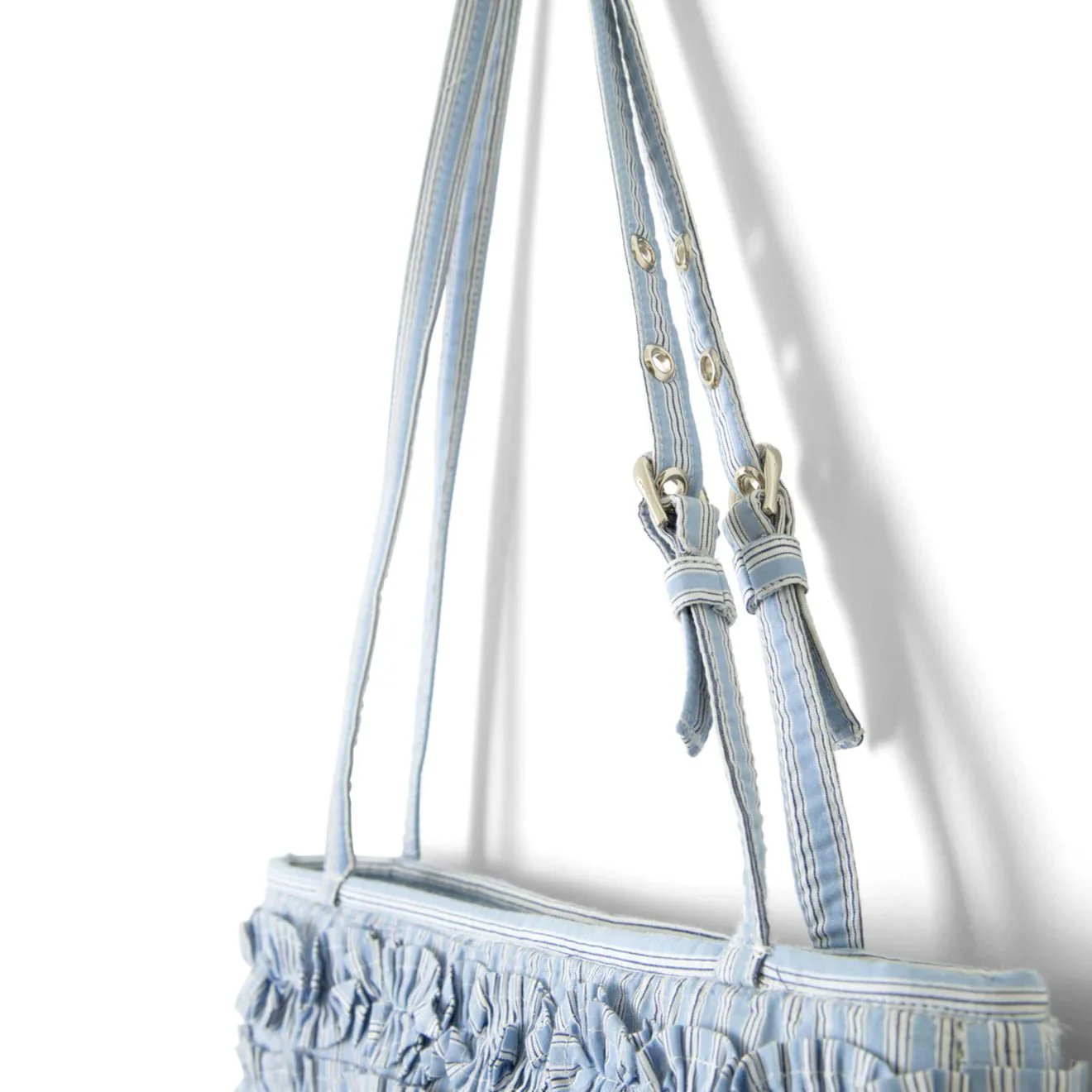 Damson Madder Sophia Ruffle Baguette Bag Blue Business Stripe - Image 5