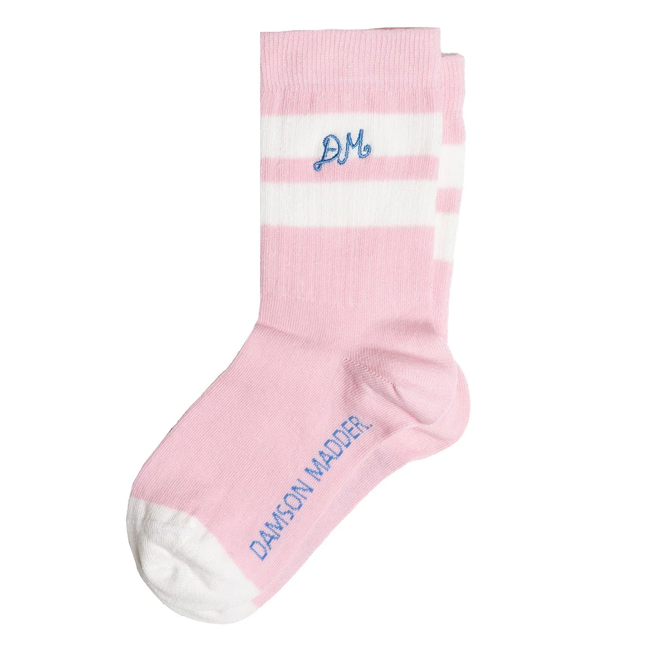 Damson Madder Sporty Calf Length Socks Pink With Ecru Stripe