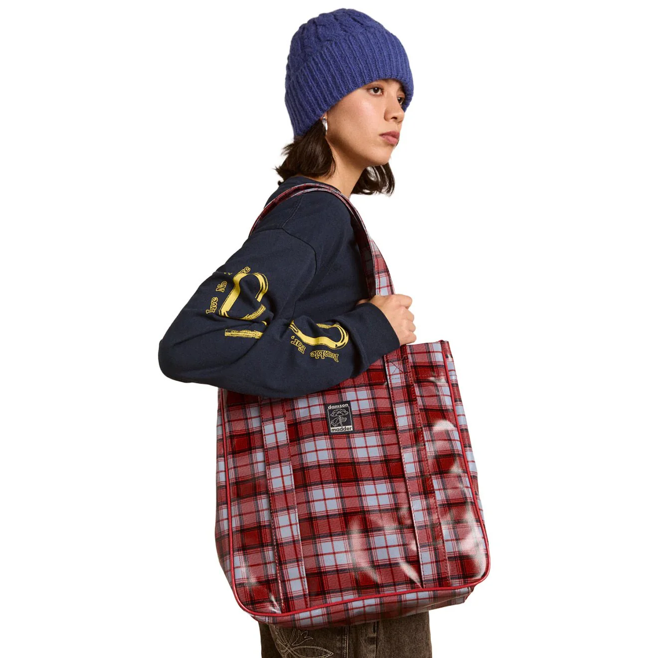 Damson Madder Tote Blue Fog Multi Check - Image 3