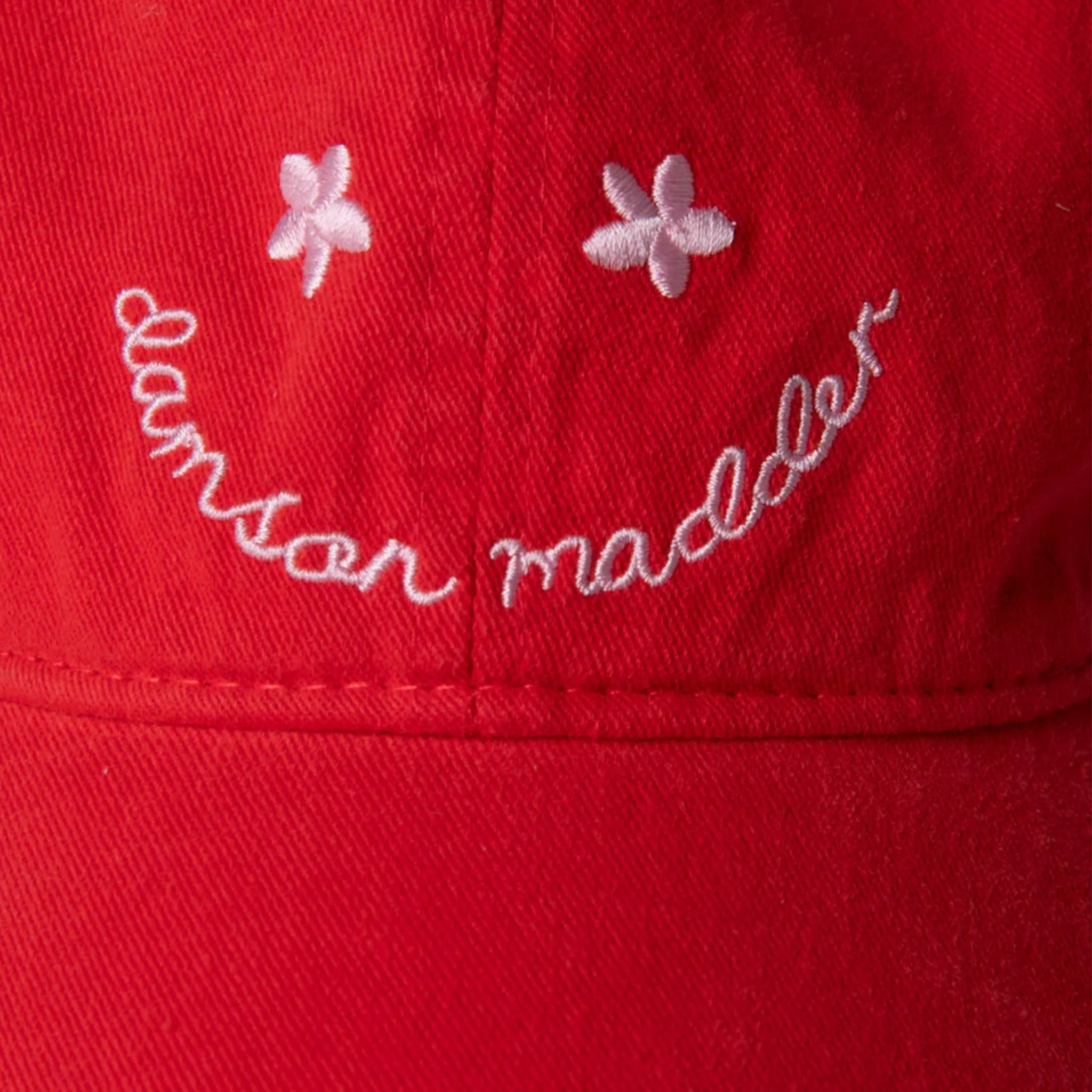 Damson Madder Washed Smiley Cap Red With Pink Embroidery - Image 4