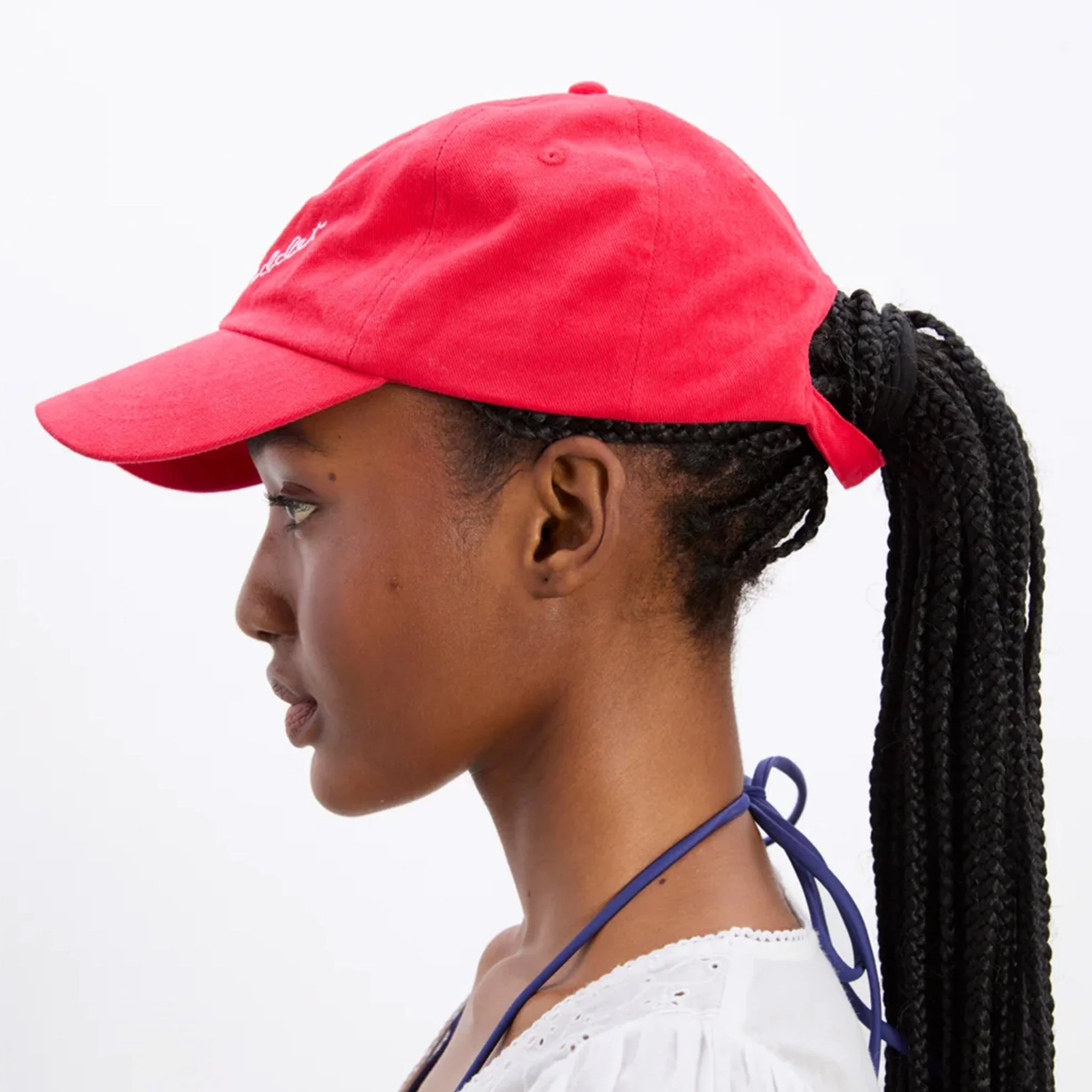 Damson Madder Washed Smiley Cap Red With Pink Embroidery - Image 5