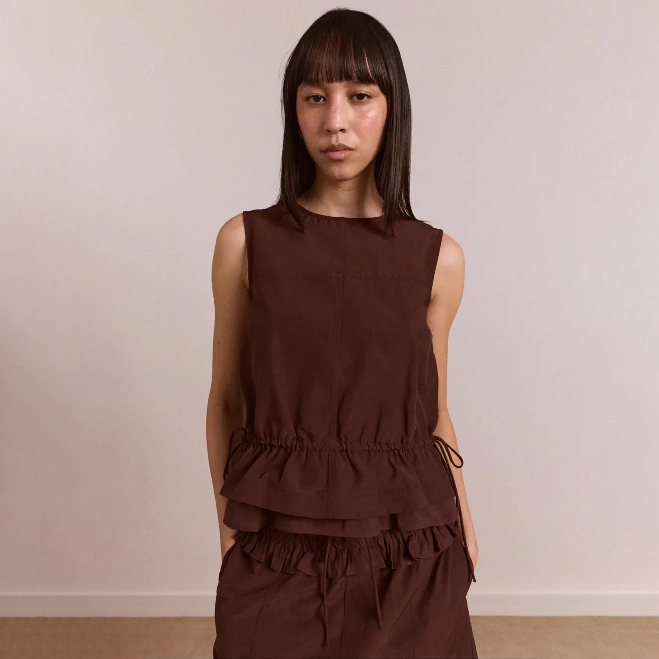 Damson Madder Womens Ailani Sheer Panel Blouse Choc - Image 6
