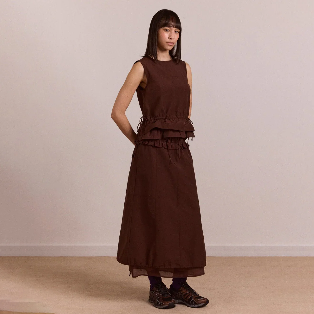 Damson Madder Womens Amber Panel Midi Skirt Choc - Image 5
