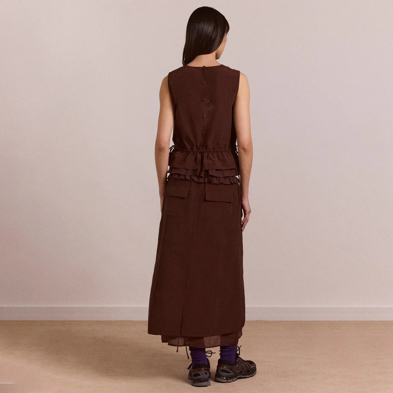 Damson Madder Womens Amber Panel Midi Skirt Choc - Image 6