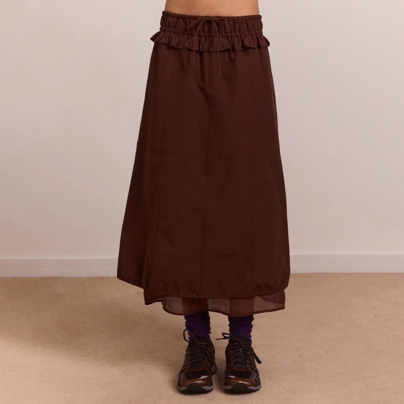Damson Madder Womens Amber Panel Midi Skirt Choc - Image 7