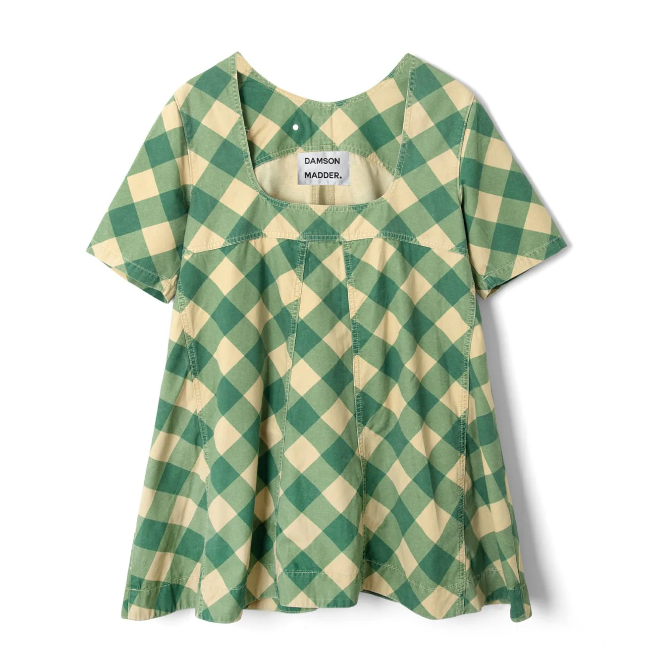 Damson Madder Womens Bridget Mini Dress Green Butter Gingham - Image 2