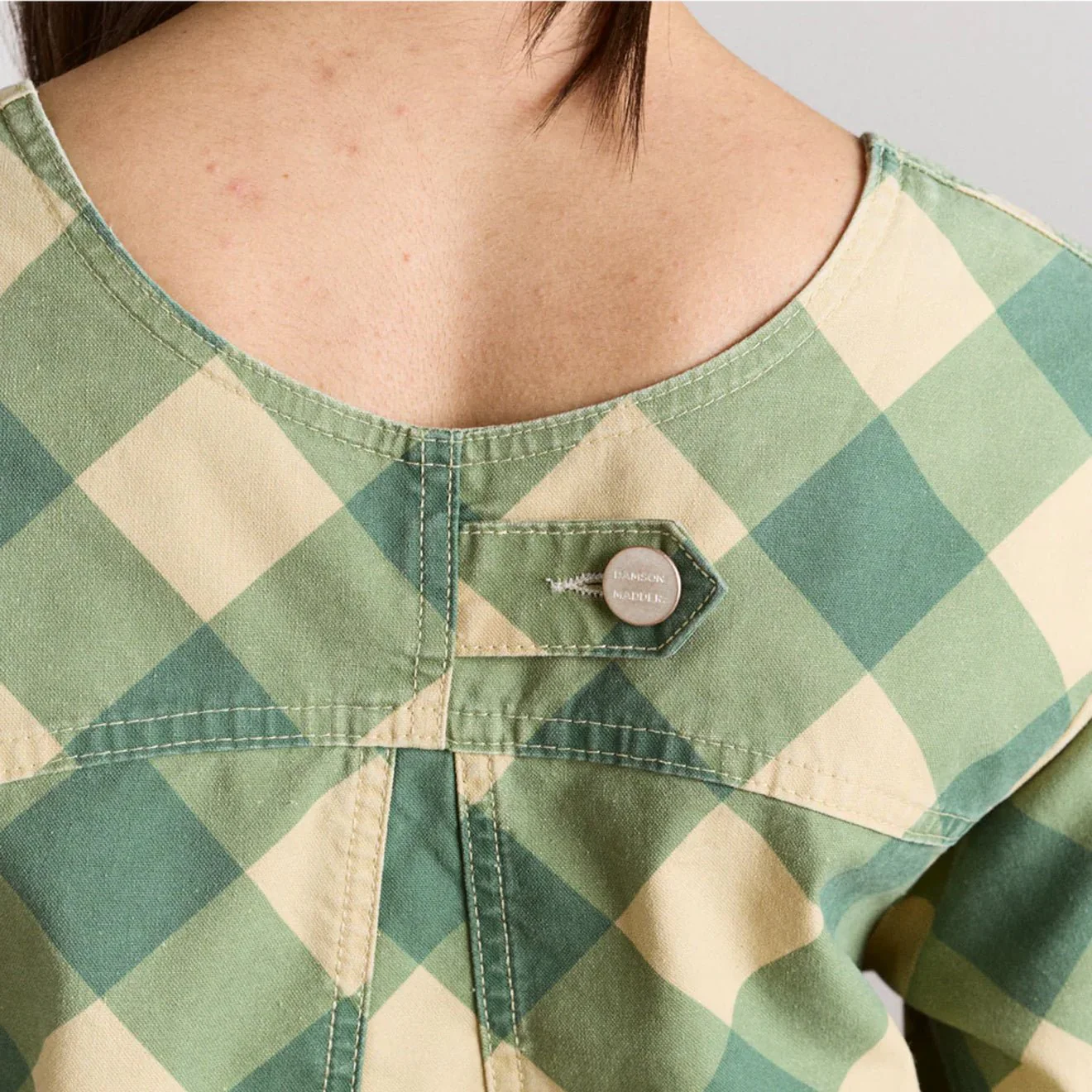 Damson Madder Womens Bridget Mini Dress Green Butter Gingham - Image 9