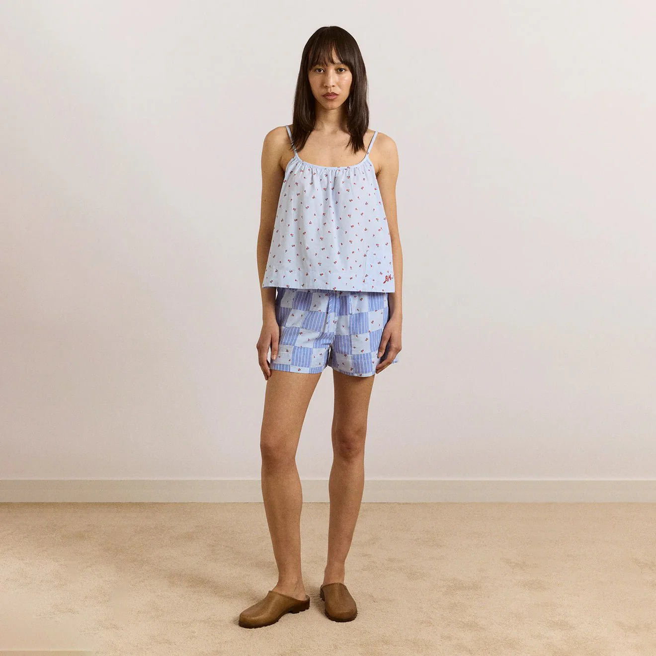 Damson Madder Womens Eluna Boxer Shorts Blue Stripe & Floral Print - Image 3