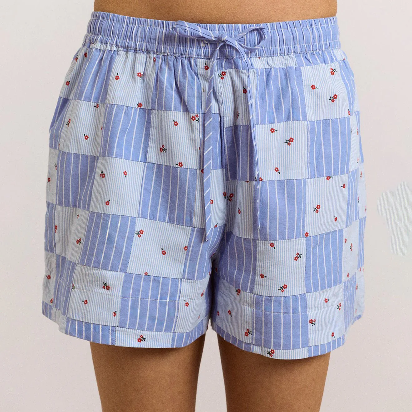 Damson Madder Womens Eluna Boxer Shorts Blue Stripe & Floral Print - Image 6