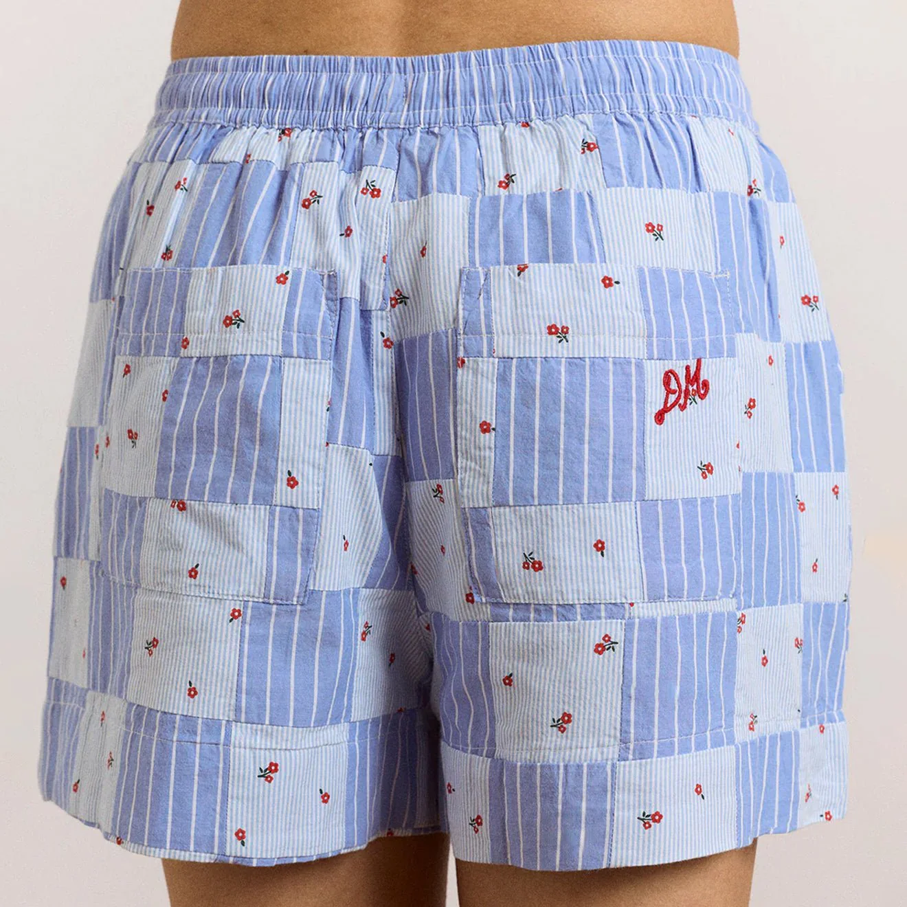 Damson Madder Womens Eluna Boxer Shorts Blue Stripe & Floral Print - Image 7