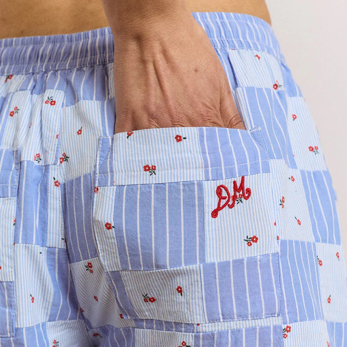 Damson Madder Womens Eluna Boxer Shorts Blue Stripe & Floral Print - Image 8