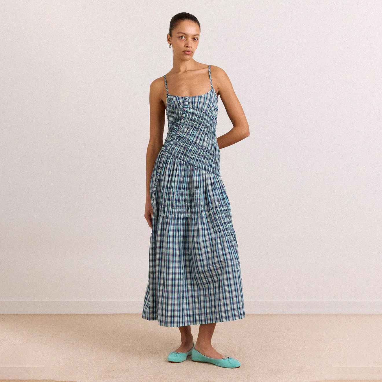 Damson Madder Womens Lyra Midi Dress Tomboy Check - Image 3
