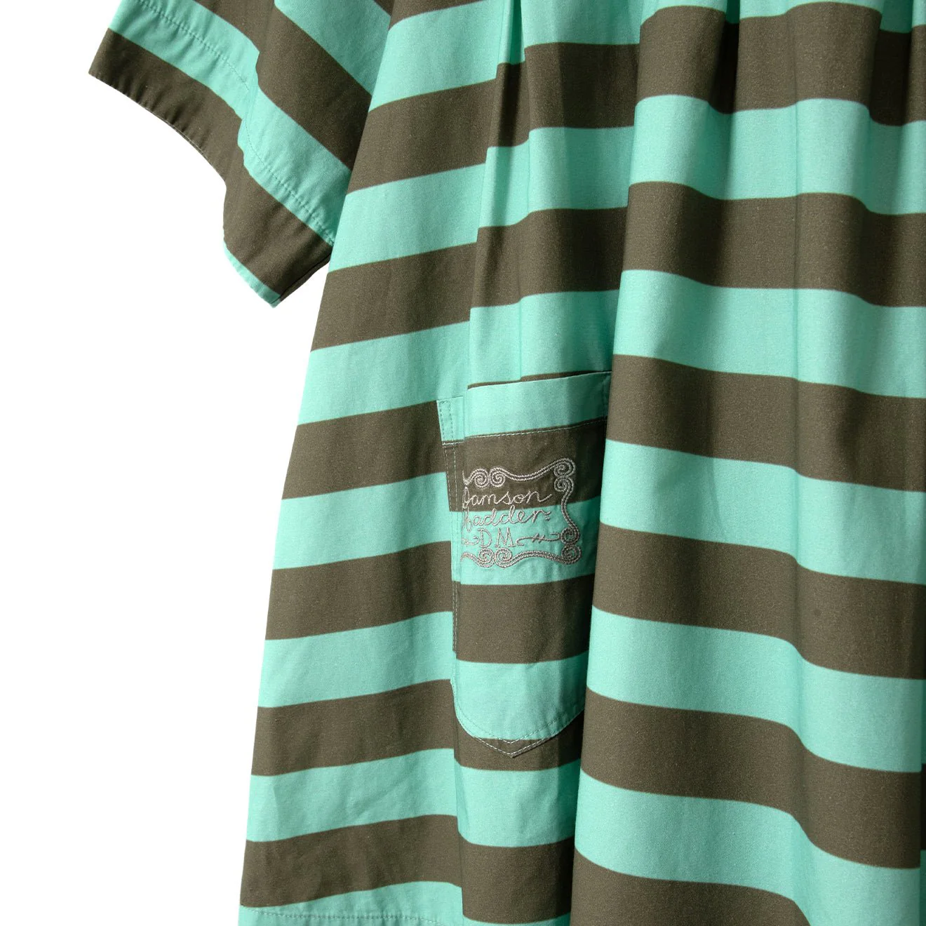 Damson Madder Womens Maggie Mini Polo Dress Aqua Olive Stripe - Image 3