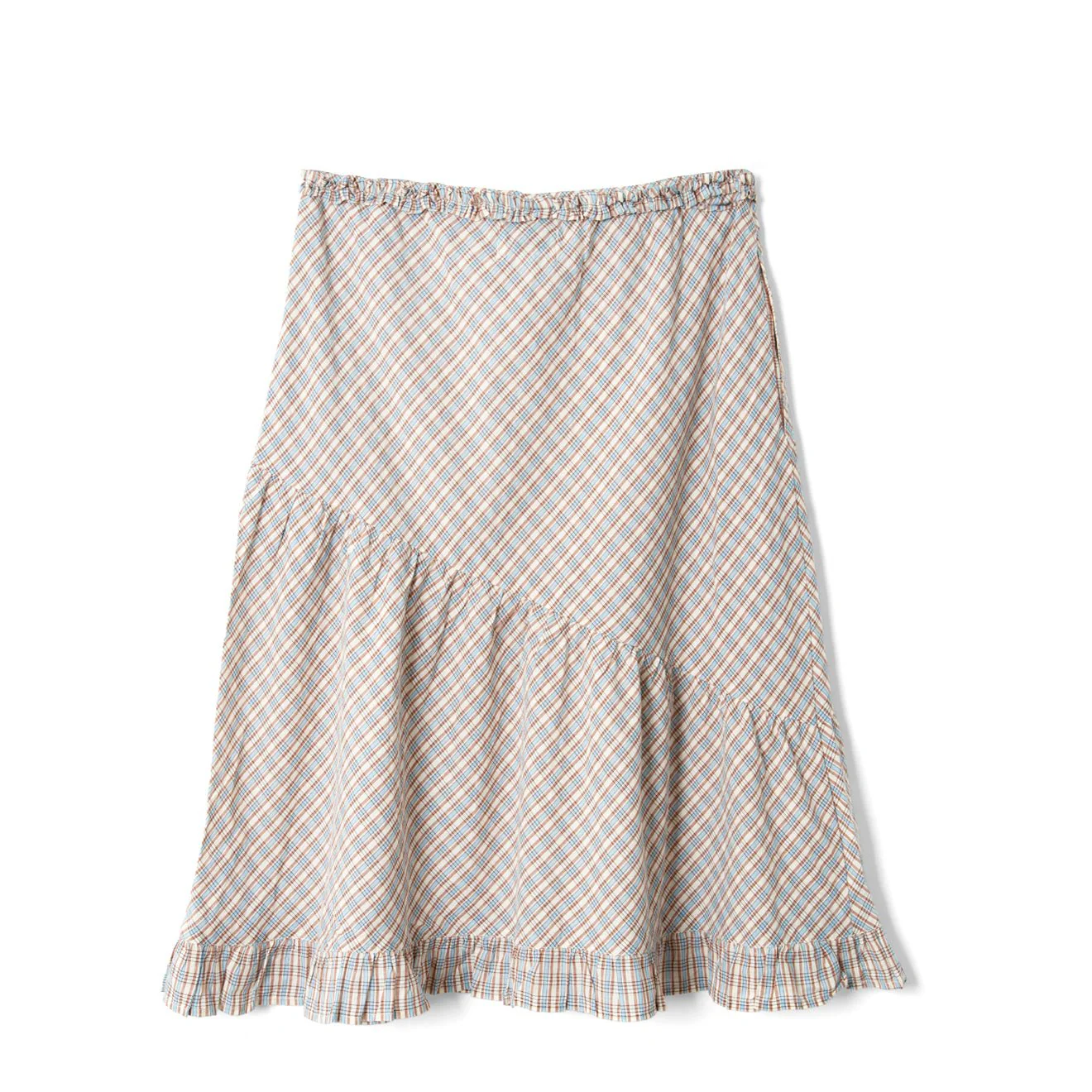 Damson Madder Womens Sigourney Ruffle Spiral Skirt Ginger Check - Image 2