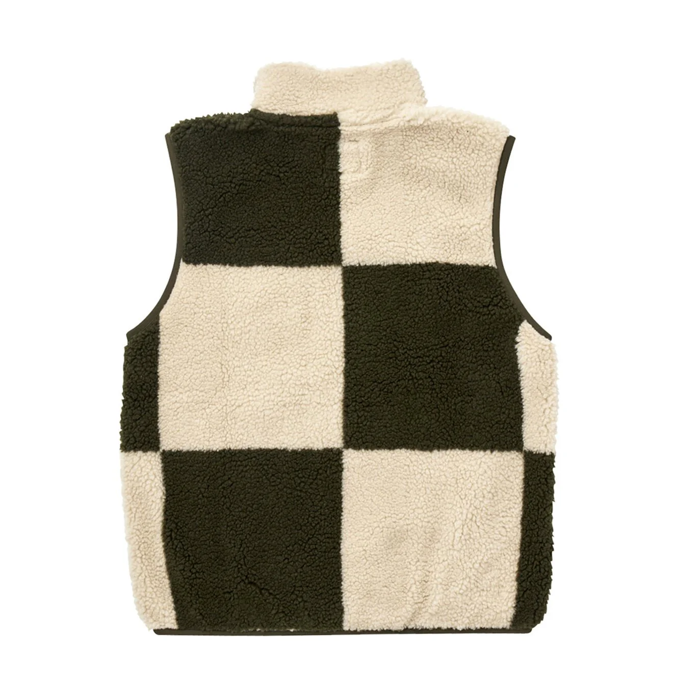 Gramicci Womens Checkered Sherpa Vest Natural / Olive Check - Image 2