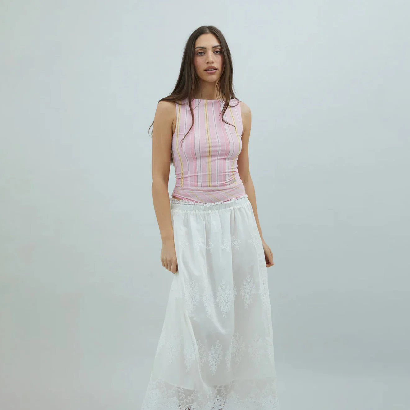 House of Sunny Double Layer Stripe Mesh Vest Stripe Print - Image 2