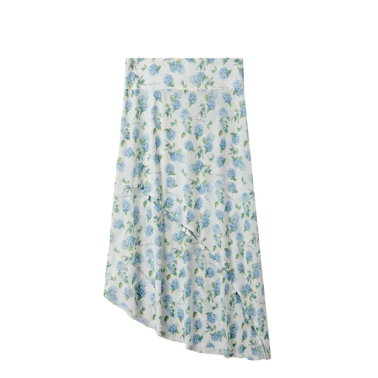 House of Sunny Hydrangea Asymmetric Mesh Skirt Soft Blue