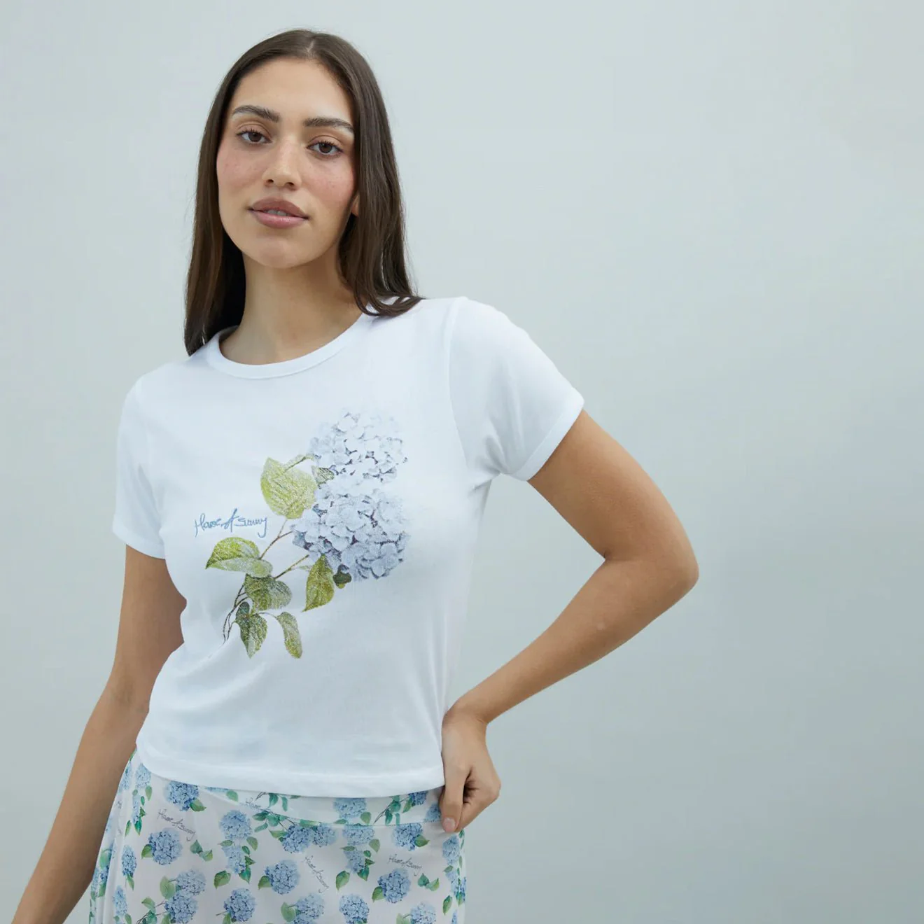 House of Sunny Hydrangea Baby Tee White - Image 4