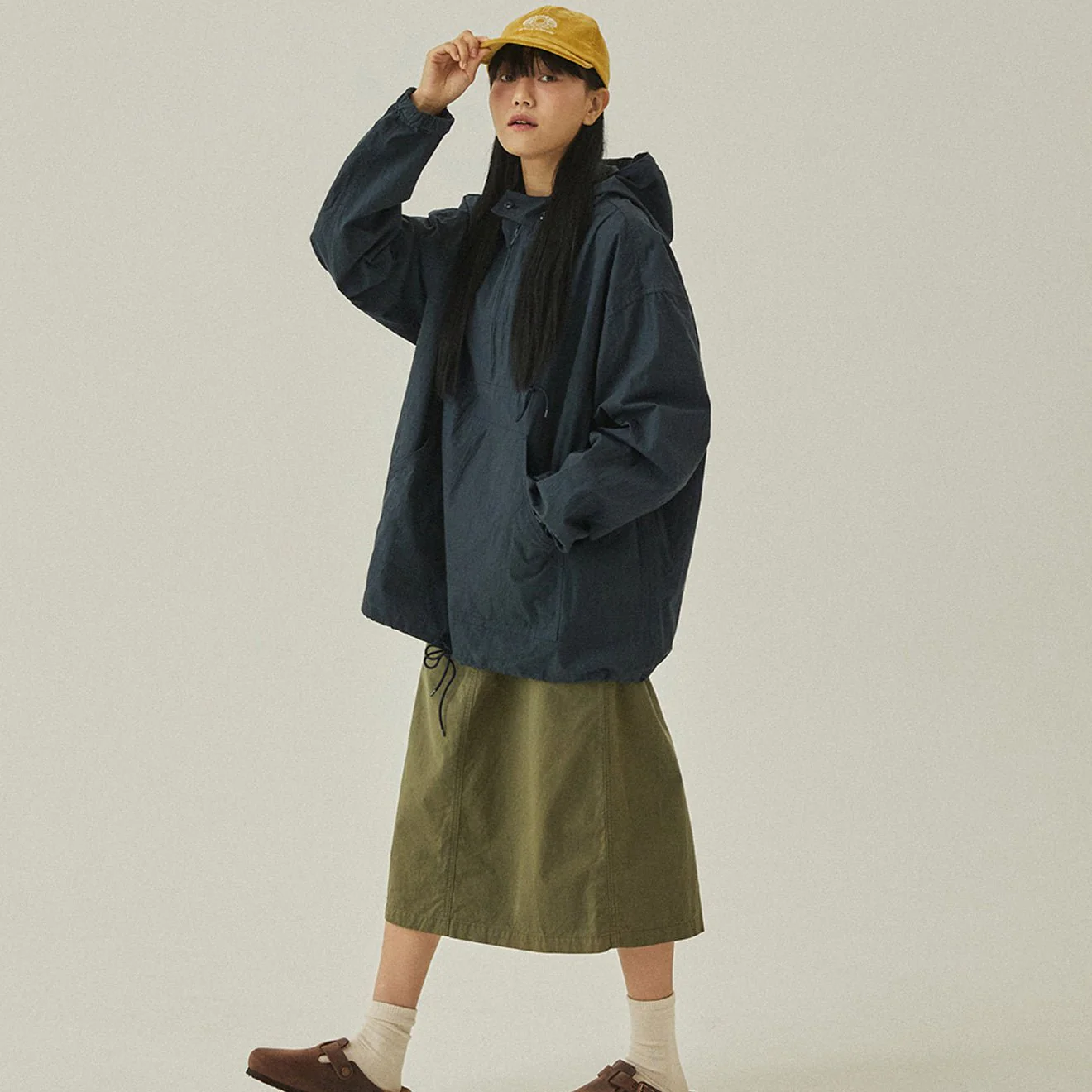 Kappy Button Hoodie Anorak Deep Navy - Image 2