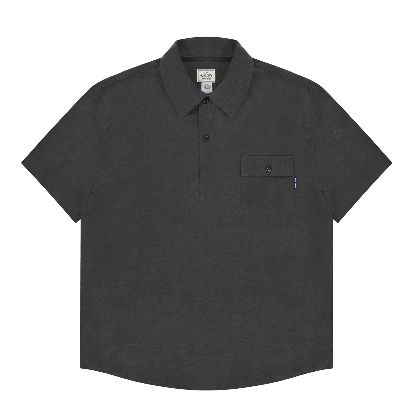 Kappy Pigment Henley Neck Half Shirt Charcoal
