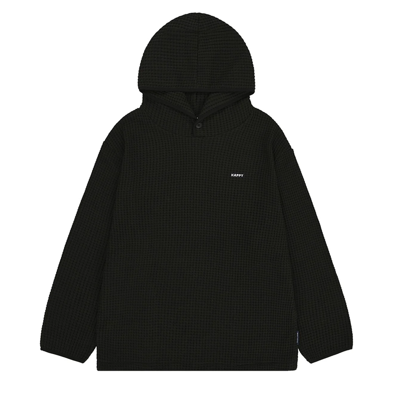 Kappy Waffle Button Hoodie Black