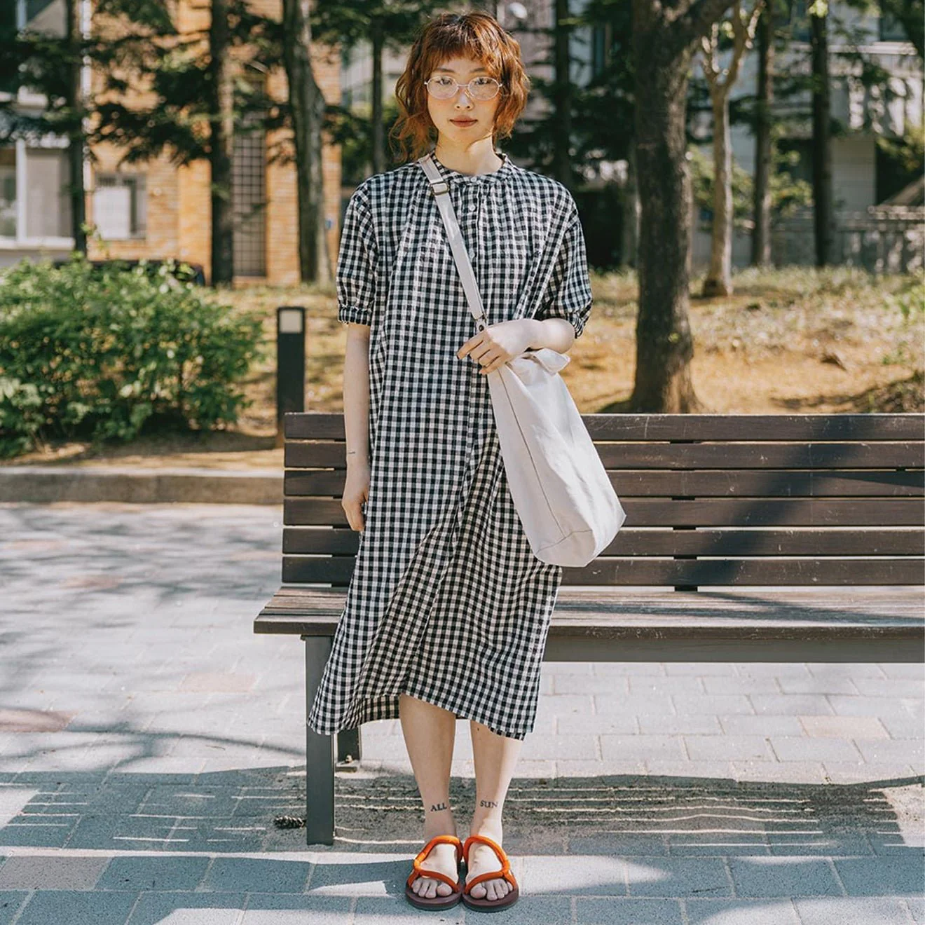 Kappy Womens Gingham Check Linen Dress Black - Image 2