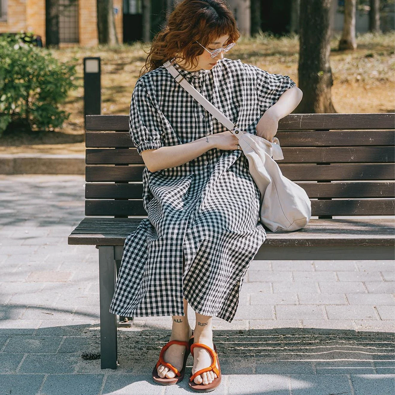 Kappy Womens Gingham Check Linen Dress Black - Image 3