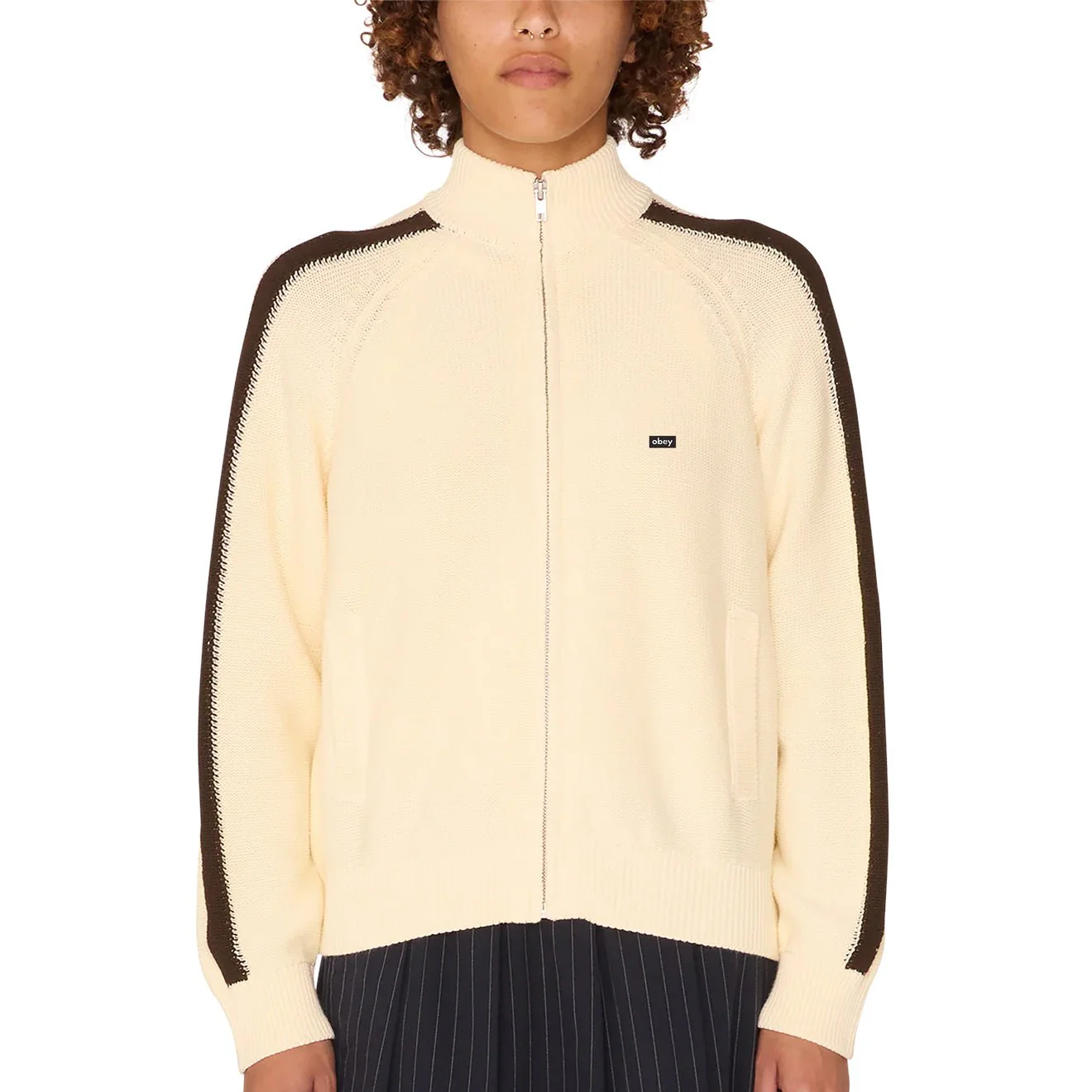 Obey Womens Frankie Track Sweater Dove - Image 4