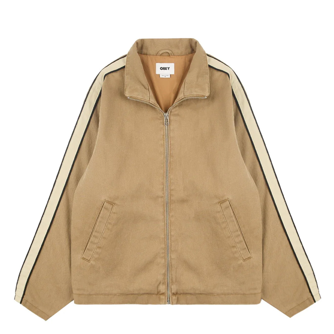 Obey Womens Astrid Stripe Jacket Tan Faded Wash