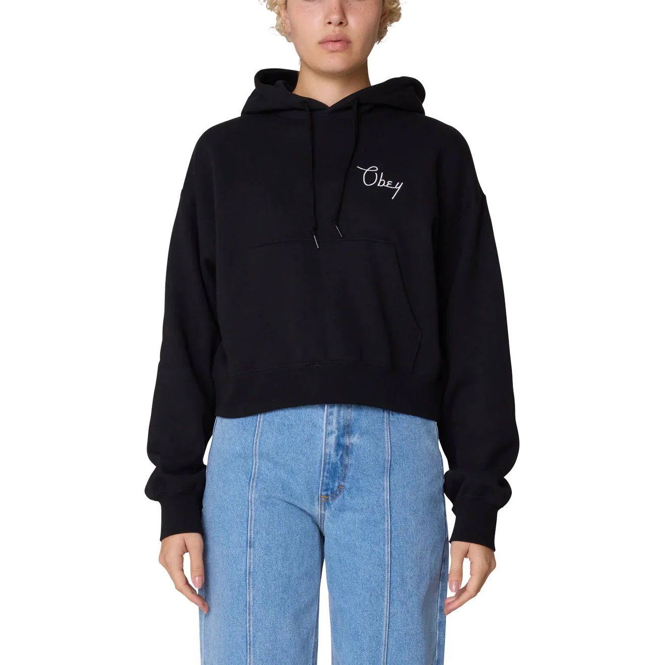 Obey Womens Cities Cropped Hood Black - Image 3