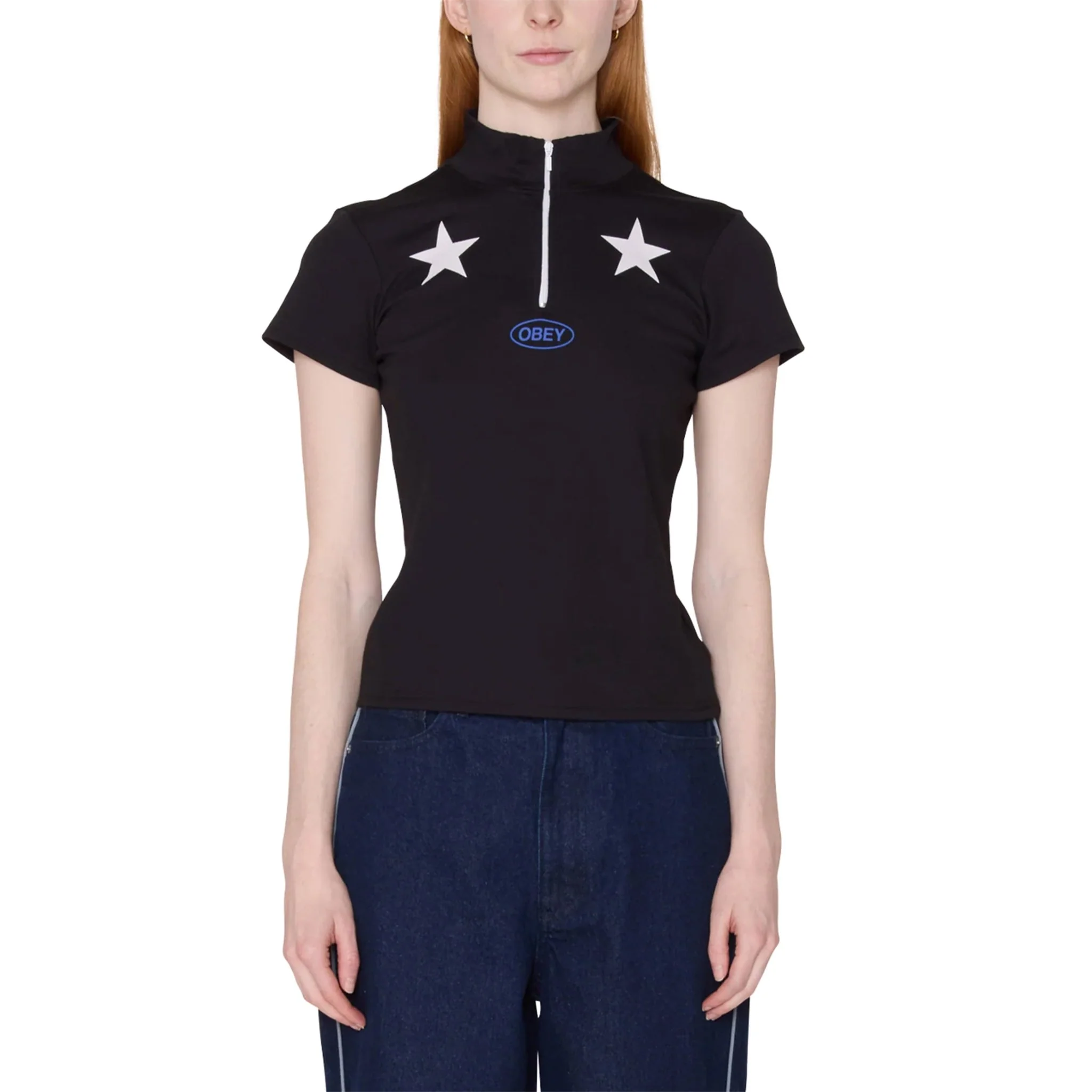 Obey Womens Relay Mock Neck S/S T-Shirt Black - Image 3