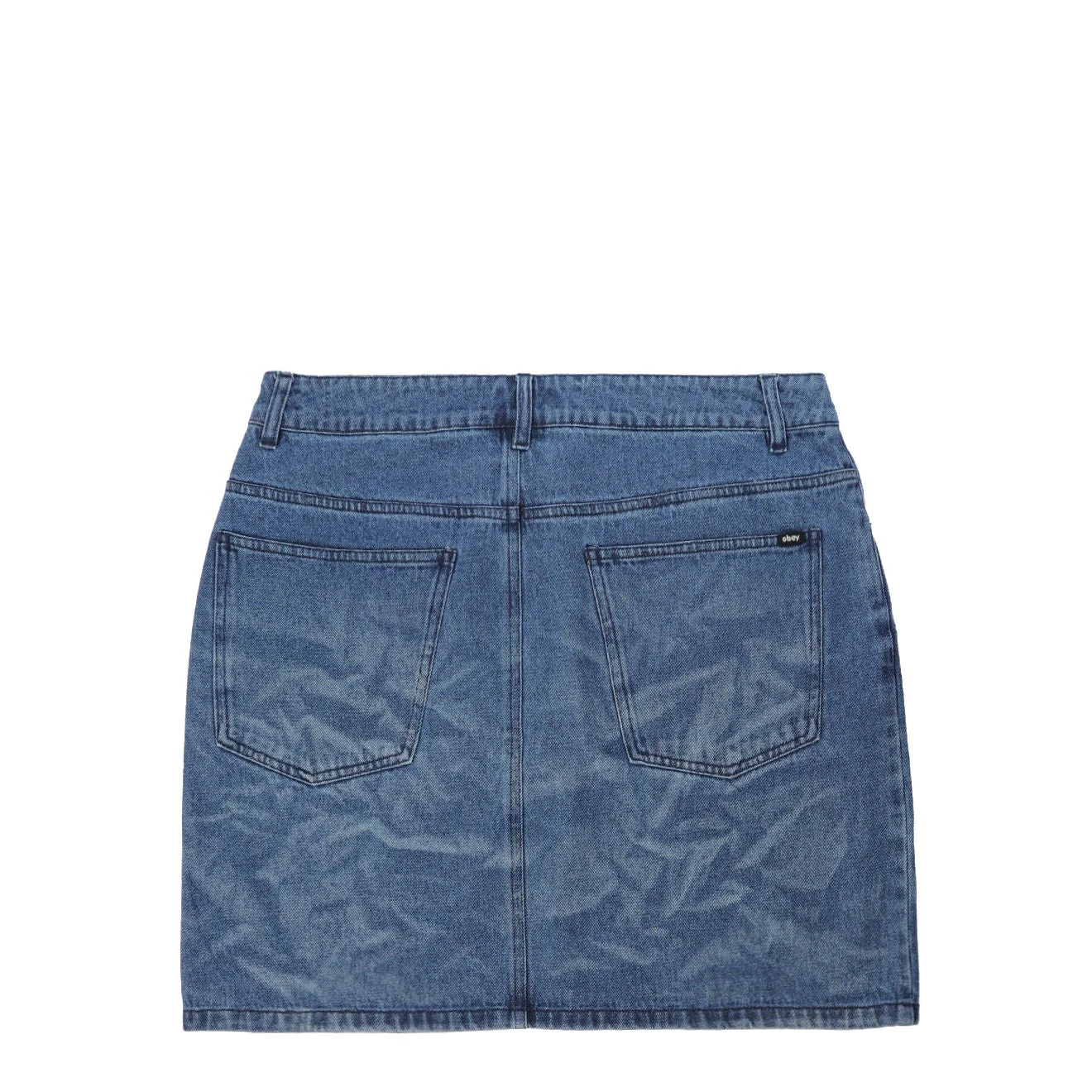 Obey Womens Trinity Wrinkle Denim Skirt Medium Stonewash Indigo Wrinkle - Image 2