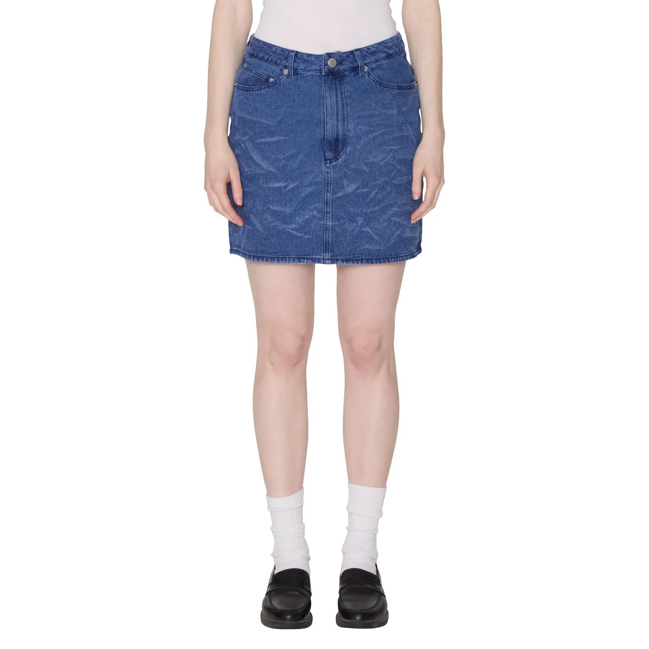 Obey Womens Trinity Wrinkle Denim Skirt Medium Stonewash Indigo Wrinkle - Image 3