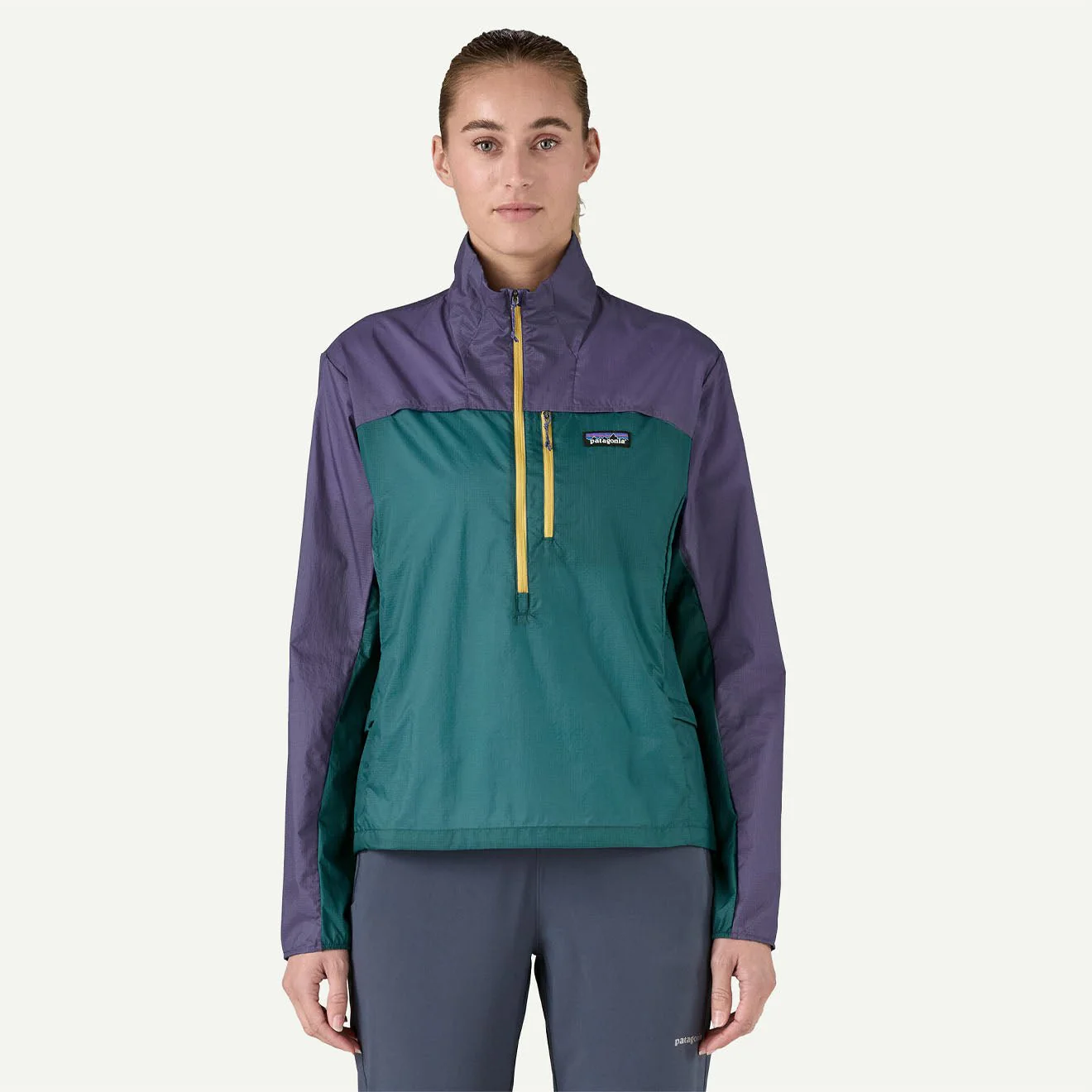 Patagonia Womens Houdini Stash 1/2 Zip Pullover Wetland Blue / Solstice Purple - Image 2