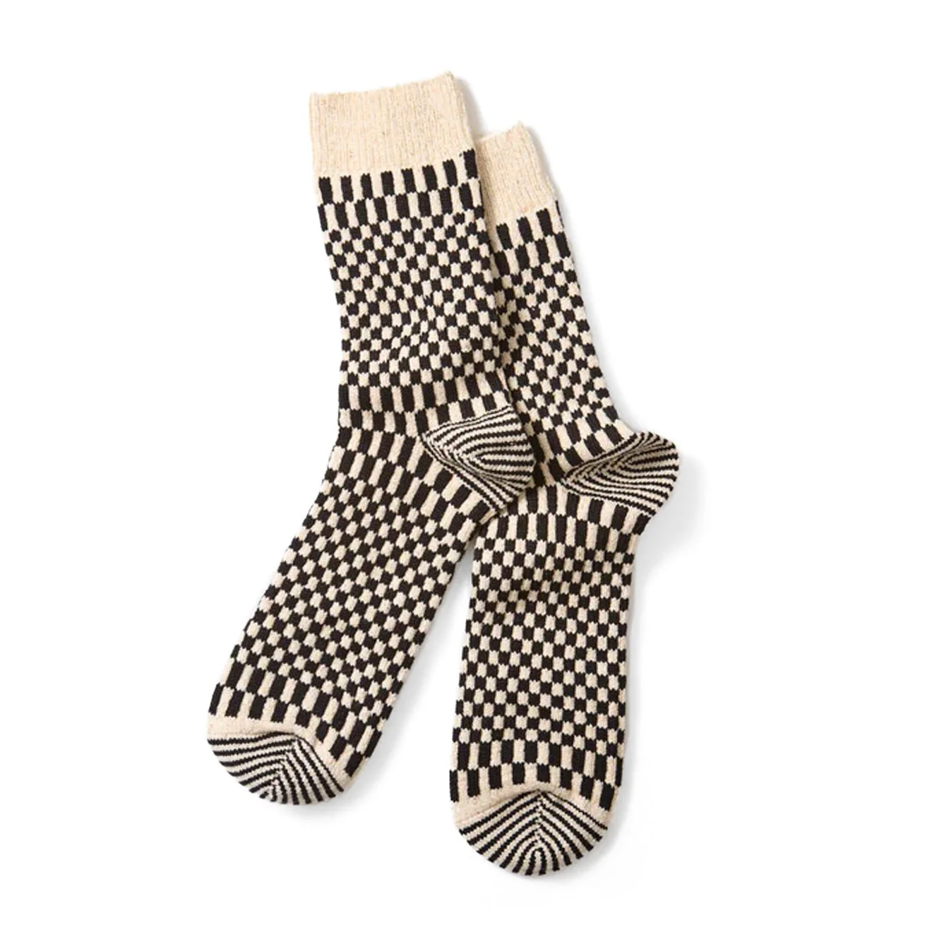 ROTOTO Checkerboard Pattern Socks Brown