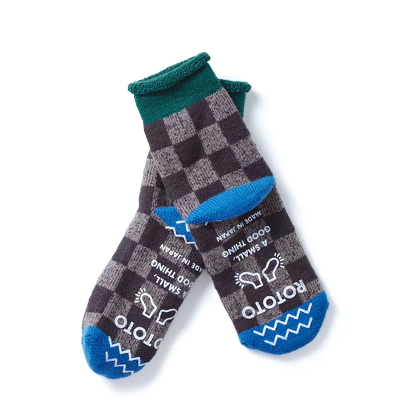 Rototo Pile Room Socks Checkerboard Dark Green / Blue