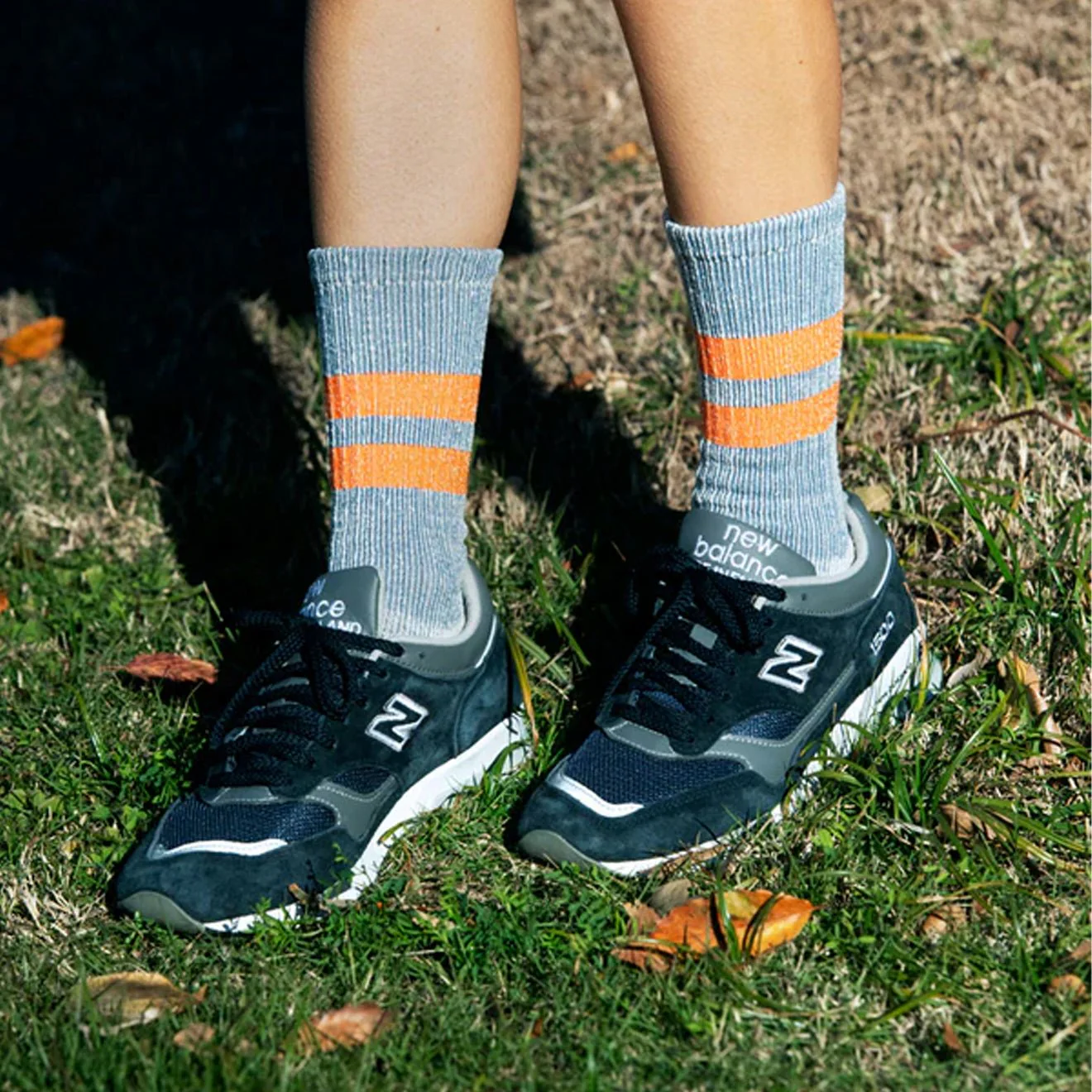 ROTOTO Pile Stripe Marl Socks Navy / Sea Green - Image 3
