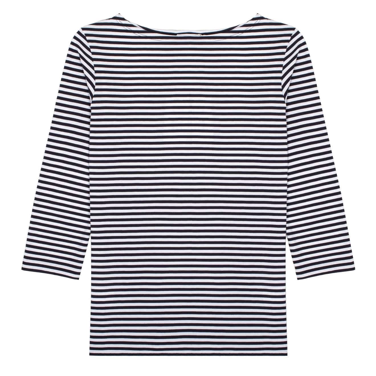 Sunspel 3/4 Sleeve Boat Neck T-Shirt White / Navy Stripe