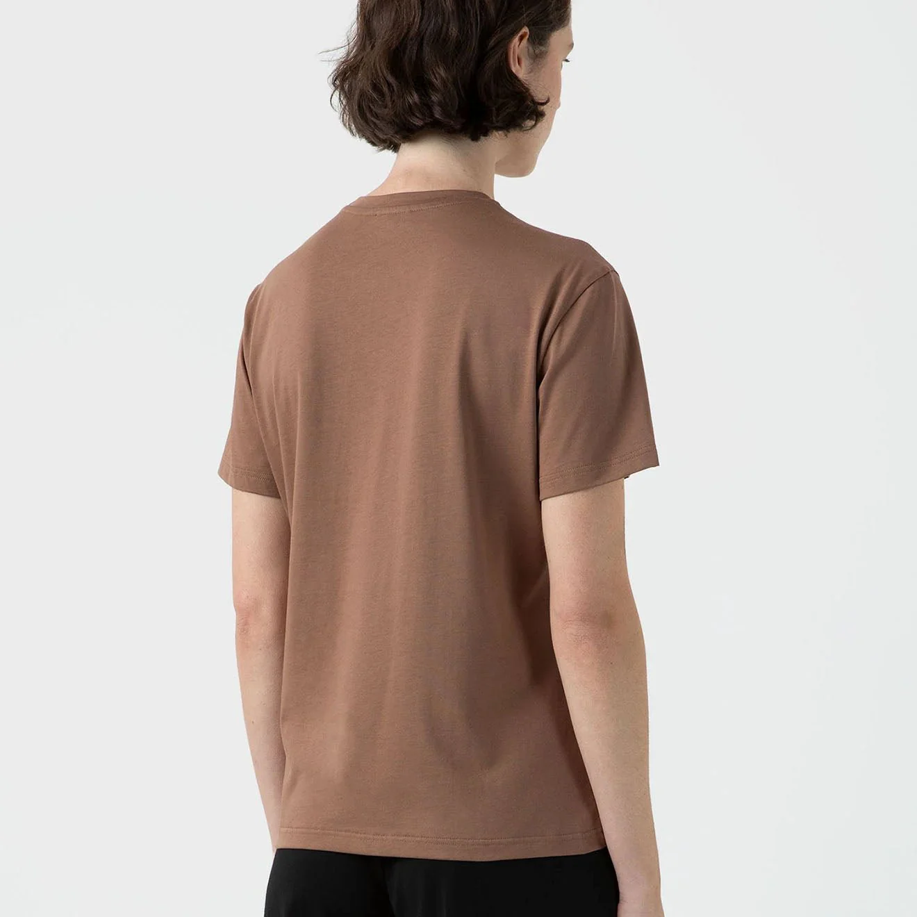 Sunspel Womens Boy Fit Crew Neck T-Shirt Dark Sand - Image 3