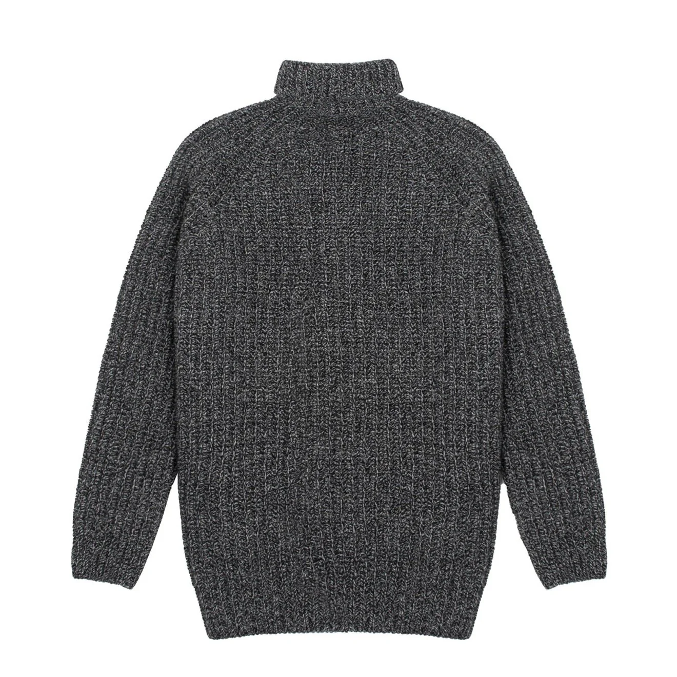 Sunspel Womens Chunky Roll Neck Jumper Black / Grey Twist - Image 2