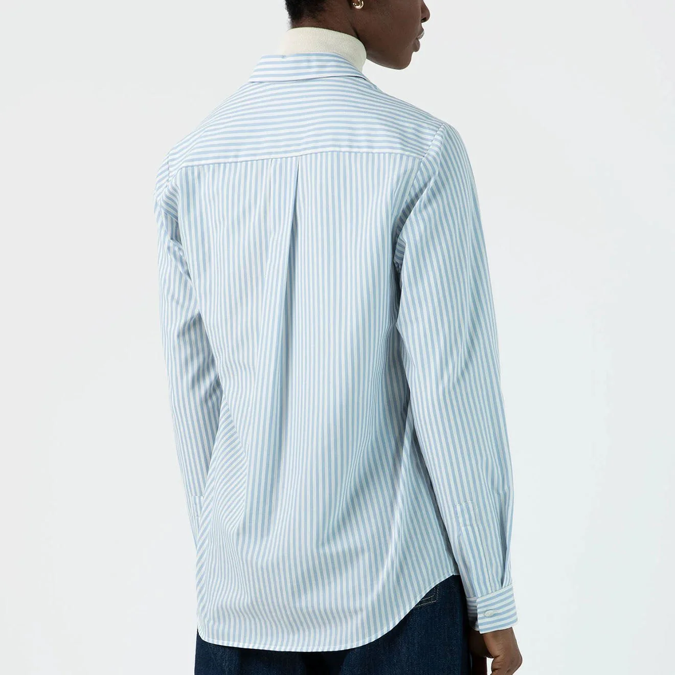 Sunspel Womens Classic Shirt Blue/Ecru Stripe - Image 3