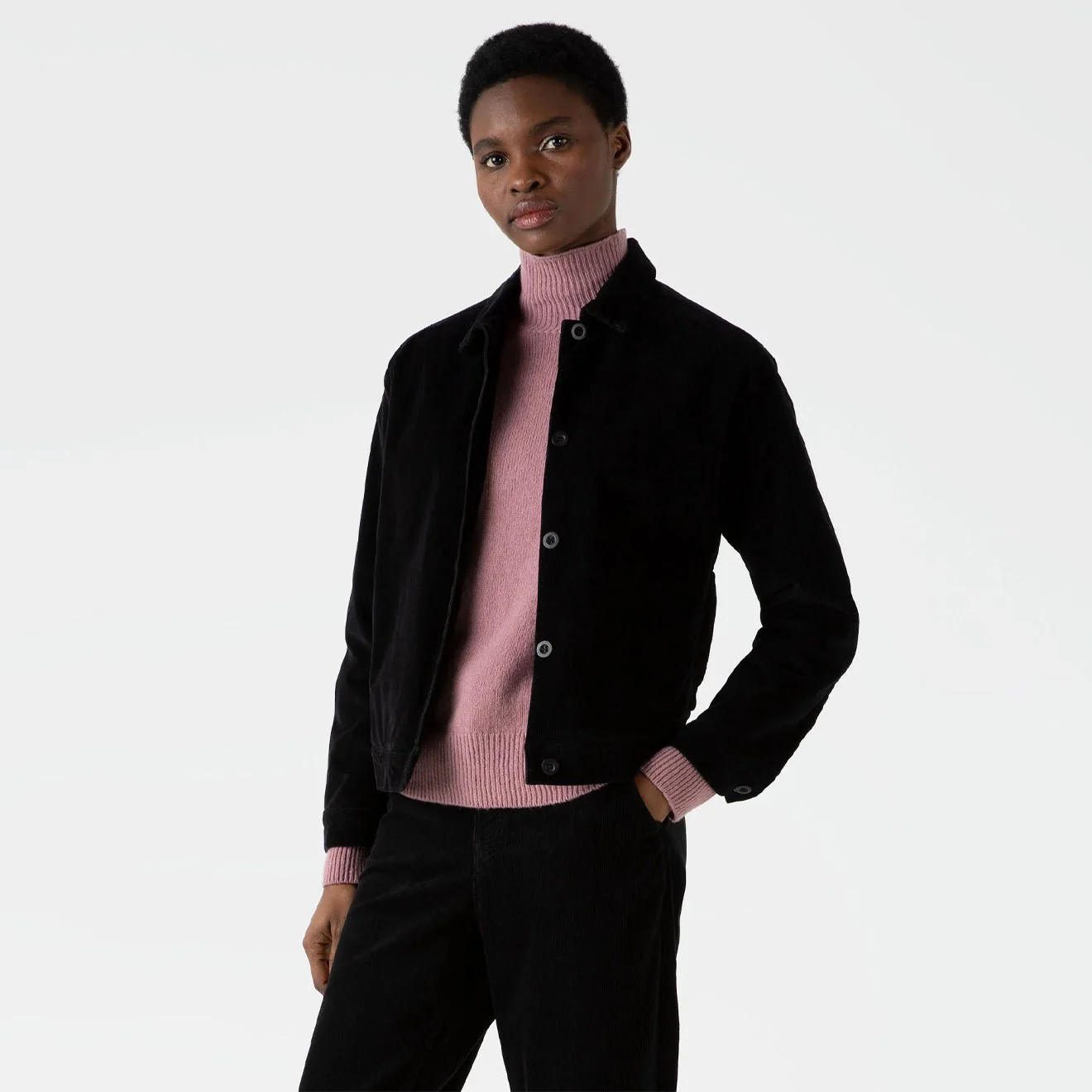 Sunspel Womens Corduroy Boxy Jacket Black - Image 3