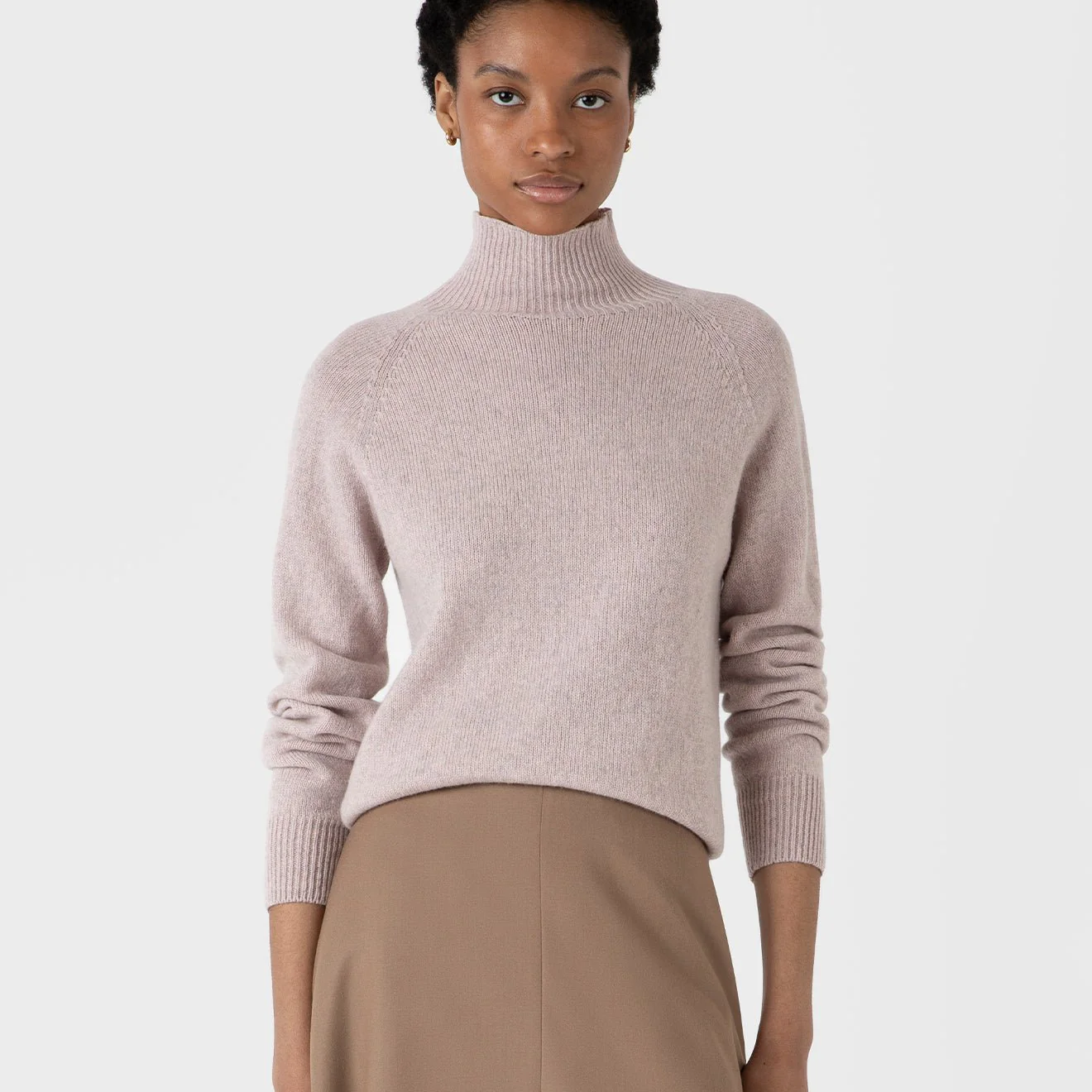 Sunspel Womens Funnel Neck Jumper Pale Pink Twist - Image 2