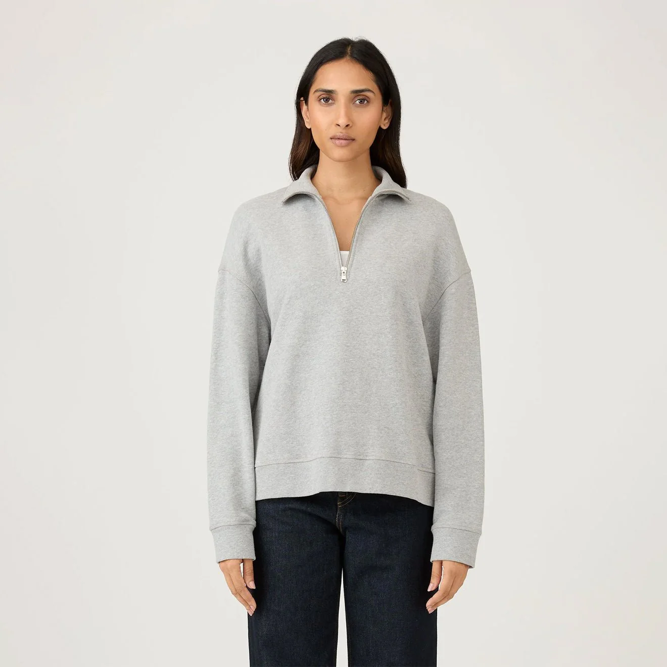 Sunspel Womens Half Zip Loopback Sweatshirt Grey Melange - Image 3