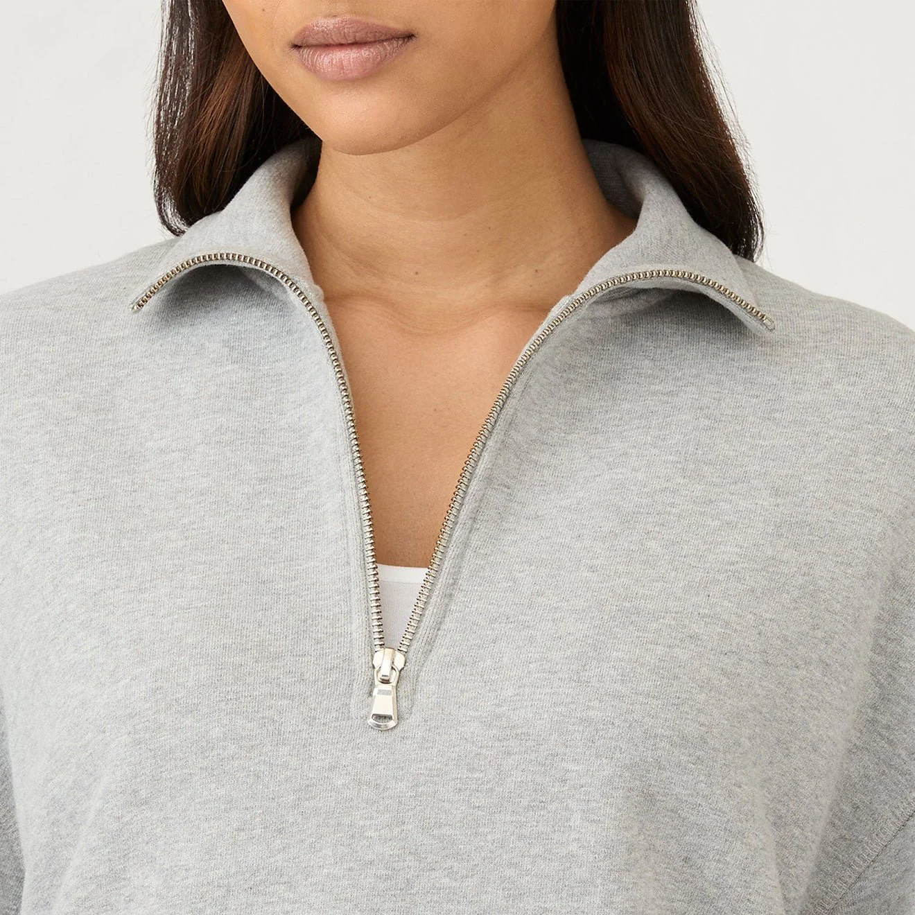 Sunspel Womens Half Zip Loopback Sweatshirt Grey Melange - Image 4
