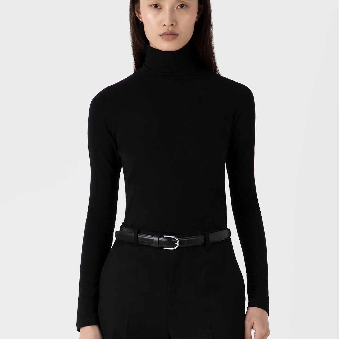 Sunspel Womens L/S Roll Neck Top Black - Image 2